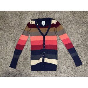 Womens Red Pink Striped Button Long Cardigan Top Y2k Emo Bella Swan Twilight S